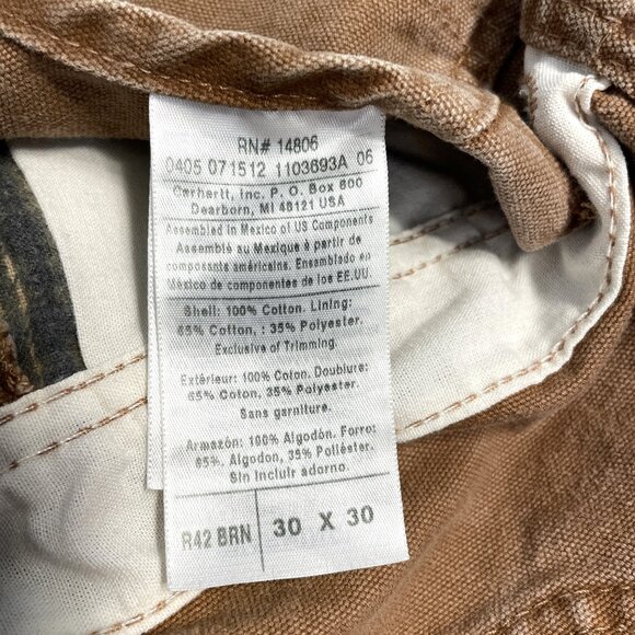 Carhartt Overalls Men’s 30x30 Duck Canvas Bib Double Knee Flannel Lined R42 BRN - Picture 4 of 16